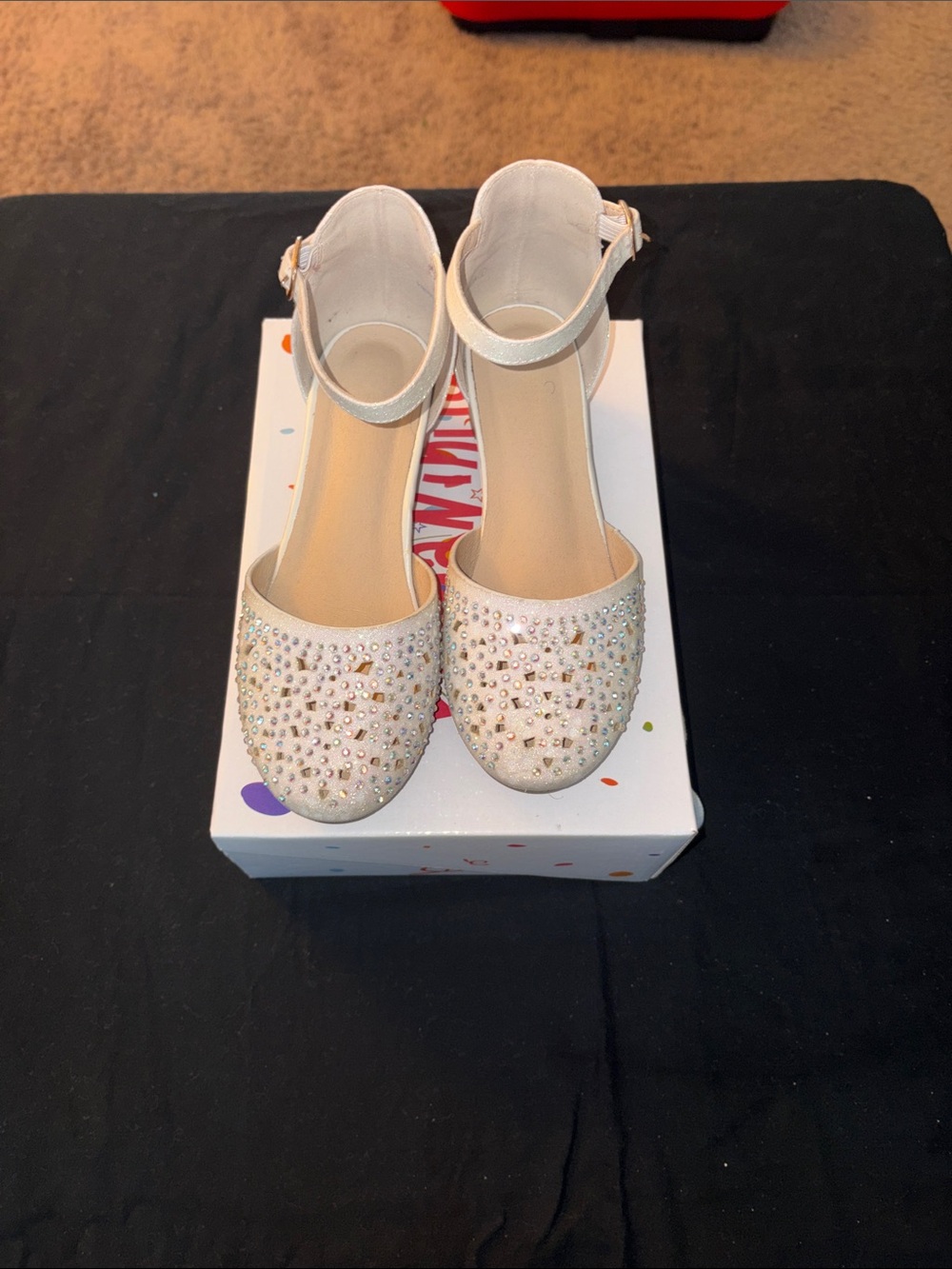 MIA Girls Cream Rhinestone Ankle-Strap Dress Shoes